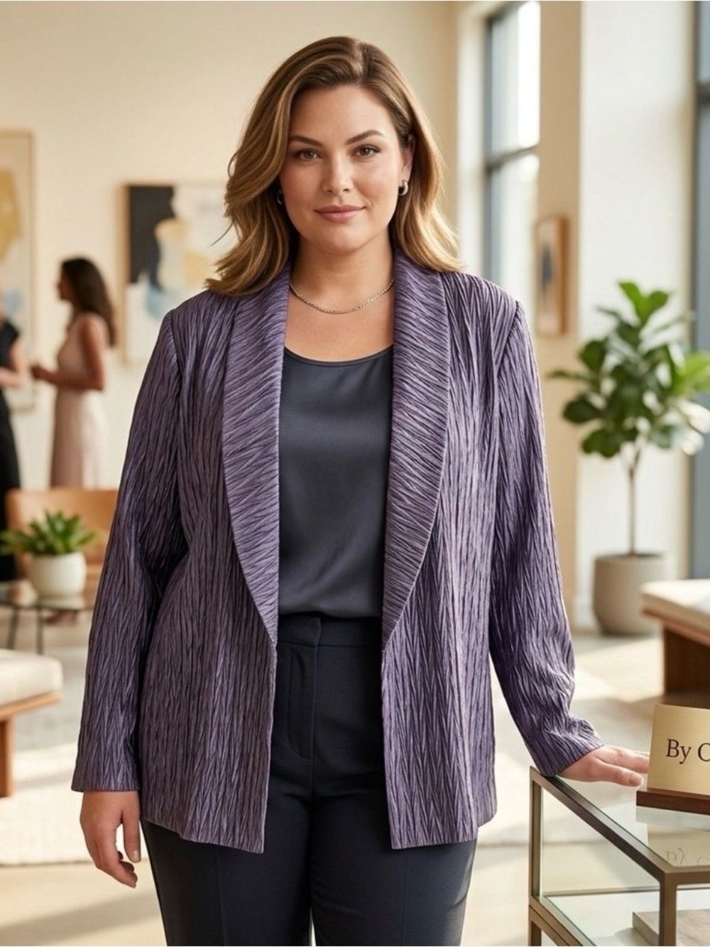 Chico's Purple Textured Plissé Open Front Blazer Jacket - Size 2
NWT